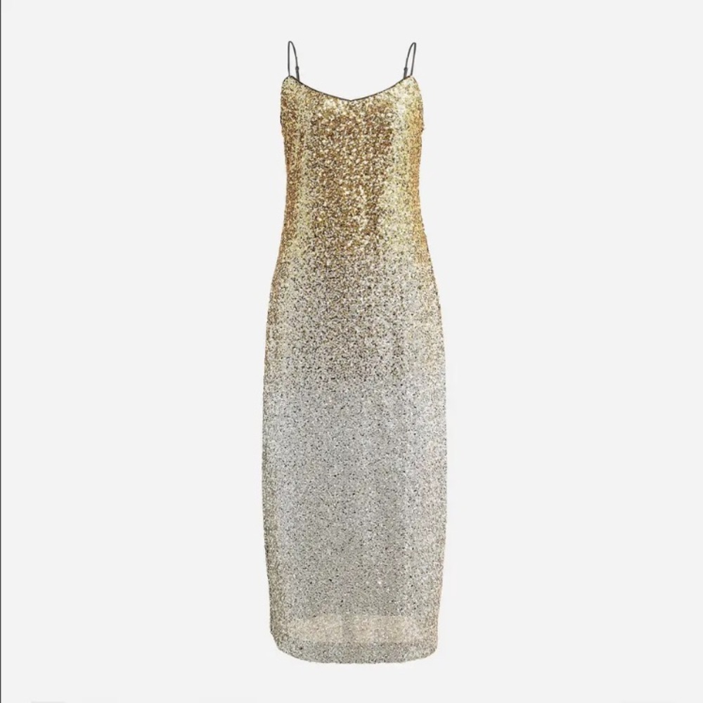 New J. Crew Collection Gwenyth Gold & Silver Ombré Sequin Slipdress Size 8/10